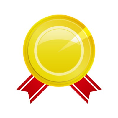 赤い帯が下にあるゴールドの受賞メダルイラスト 無料 商用可能 メダル バッジ コイン シールイラレ素材ダウンロードサイト