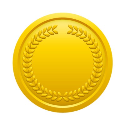 月桂冠が施された金メダルイラスト 無料 商用可能 メダル バッジ コイン シールイラレ素材ダウンロードサイト