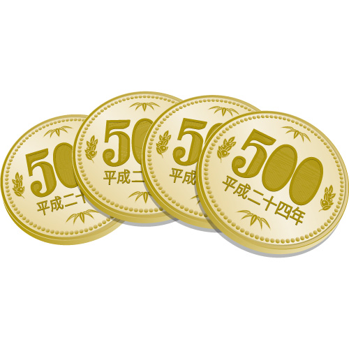 4枚重なった五百円玉硬貨のイラスト 無料 商用可能 メダル バッジ コイン シールイラレ素材ダウンロードサイト
